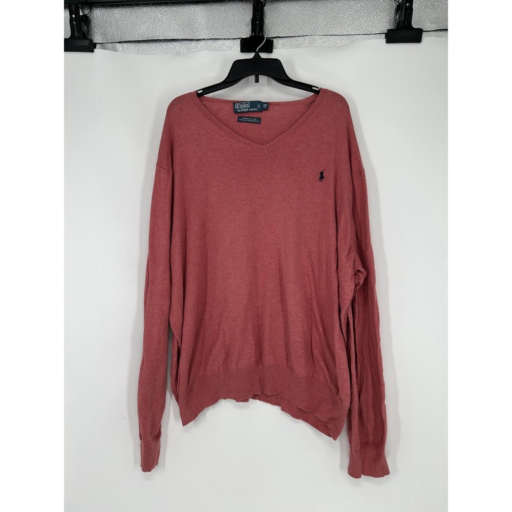 Polo Ralph Lauren Sweater Mens 3XB‎ 3XL Big Coral Long Sleeve V Neck Pima Cotton